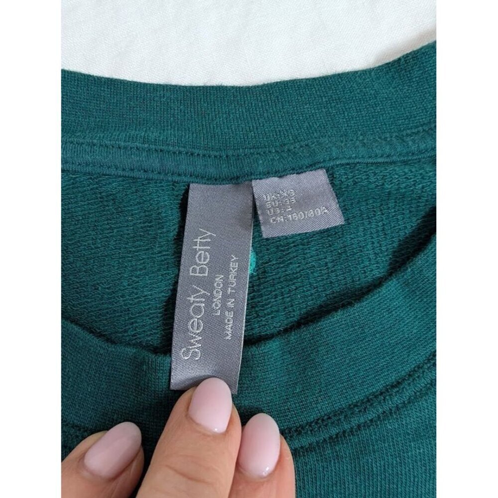 Sweaty Betty women's size XS dark green long sleeve crop sweatshirt F9 - Picture 2 of 7